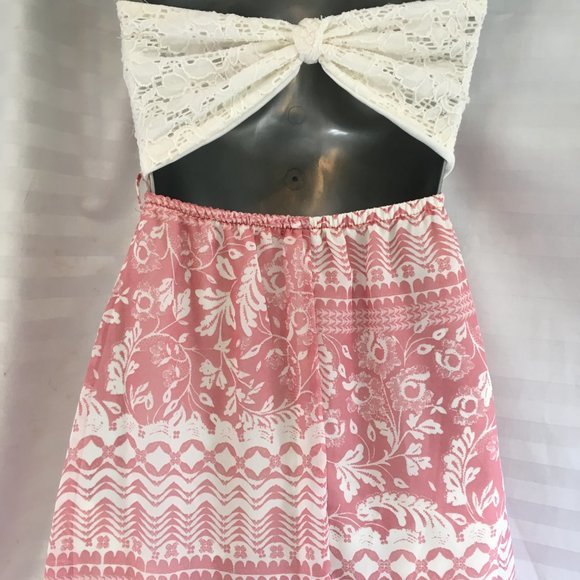 Arden Strapless High Low Dress S Floral Bohemian Boho Pink White Fairy Y2K - Picture 13 of 16